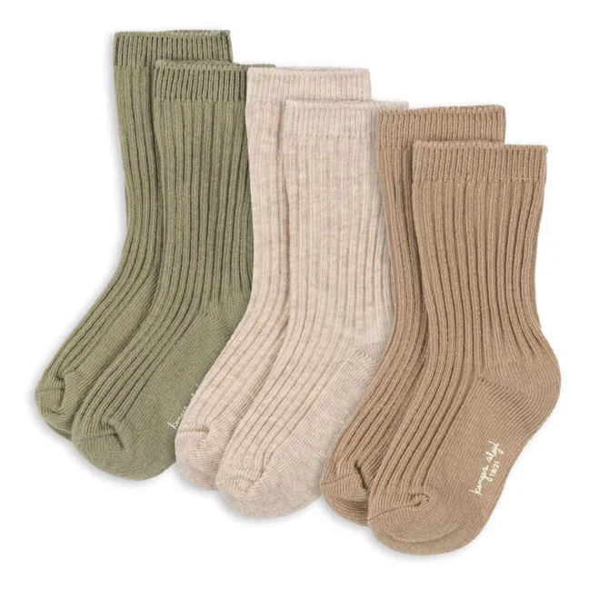 3 Paar gerippte Socken im Set | Beige