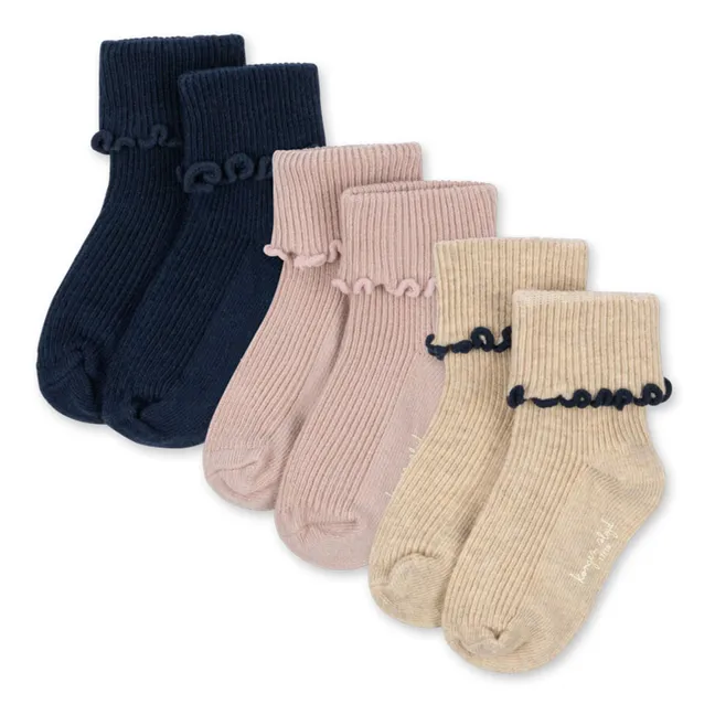 Lot de 3 Paires de Chaussettes Côtelées Volants | Beige