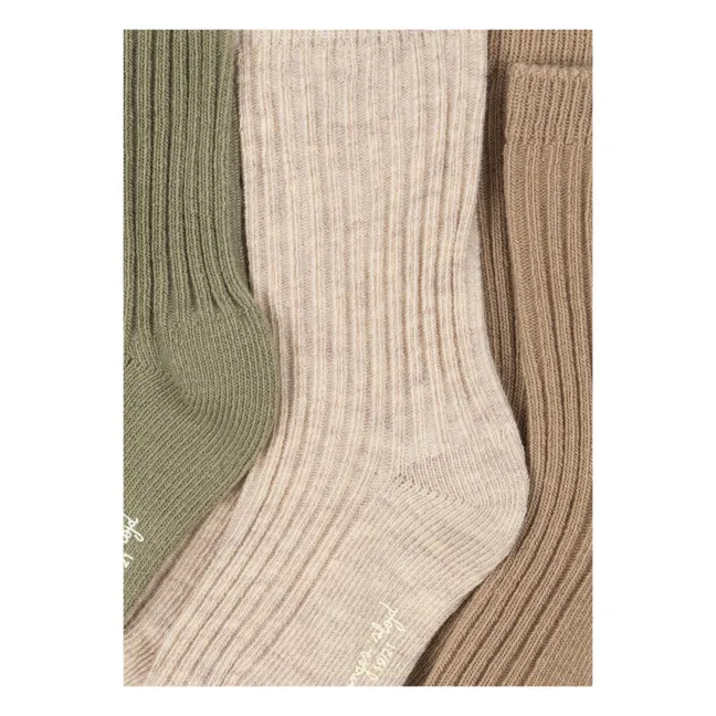 Lot de 3 Paires de Chaussettes Côtelées | Beige