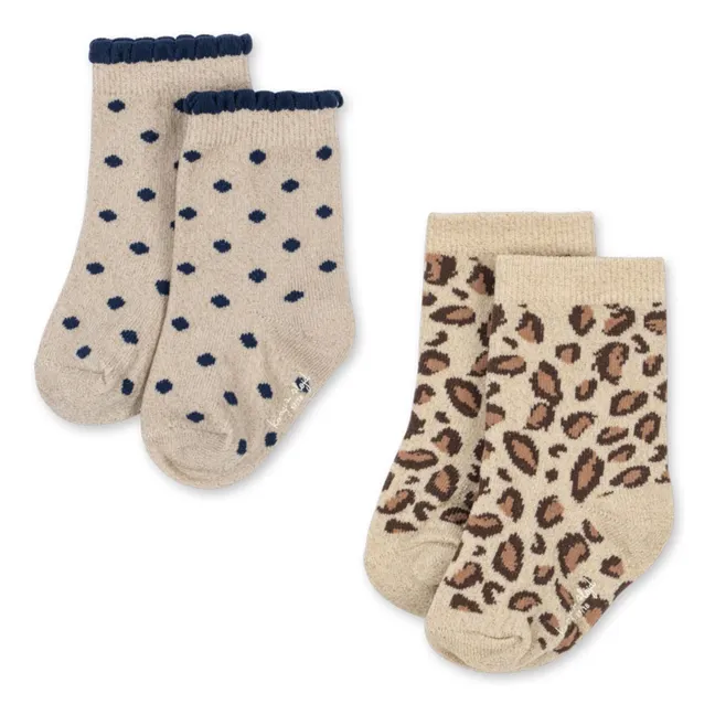 Lot de 2 Paires de Chaussettes Léopard | Beige