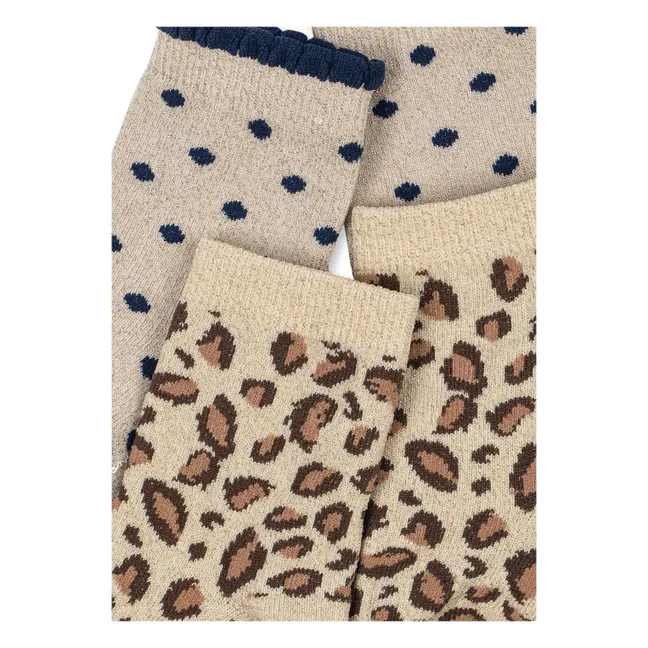 Lote de 2 pares de calcetines de leopardo | Beige