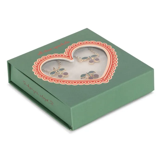 Cherry Necklace Bracelet and Ring Set | Gold