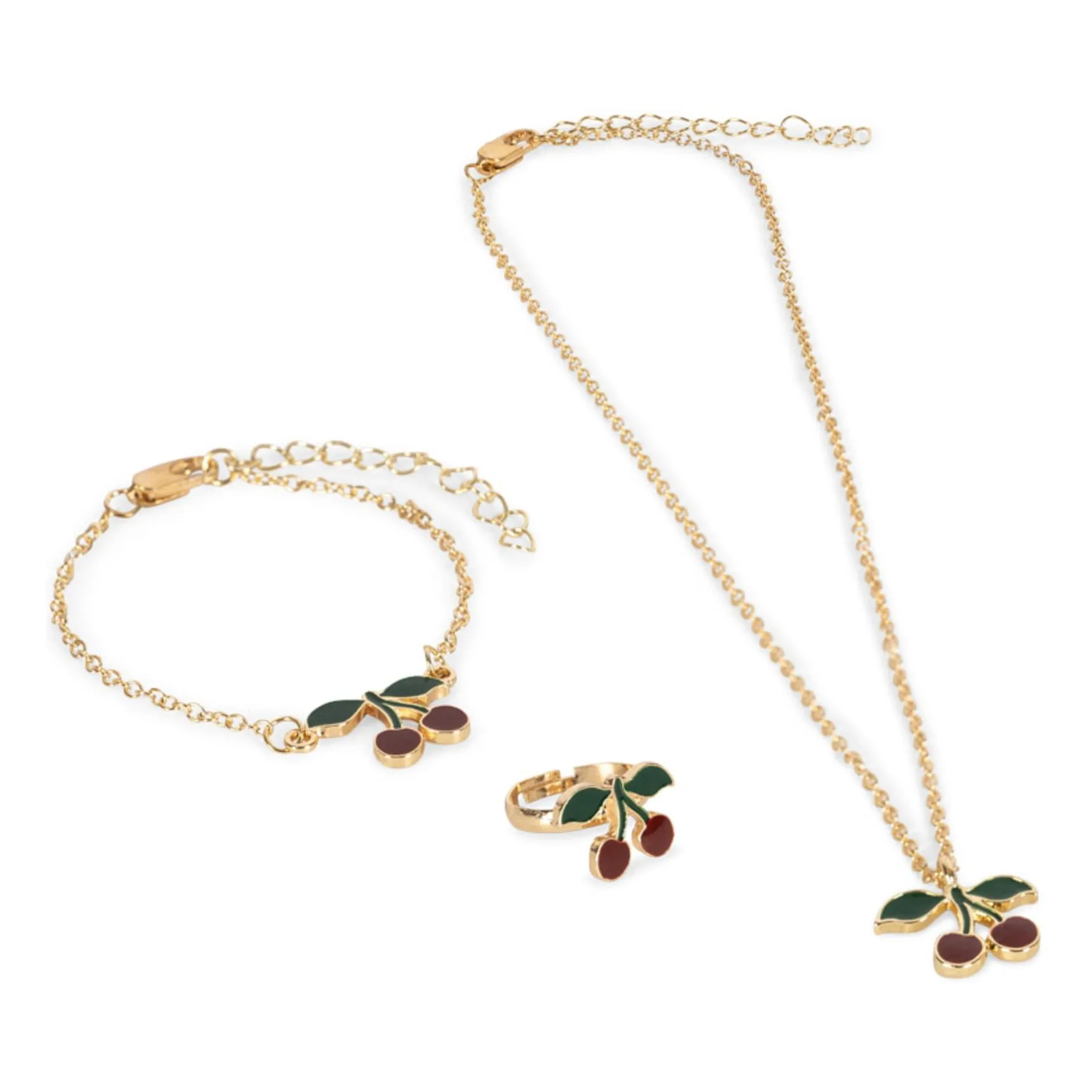 Konges Sløjd Gold Cherry Necklace Bracelet And Ring Set