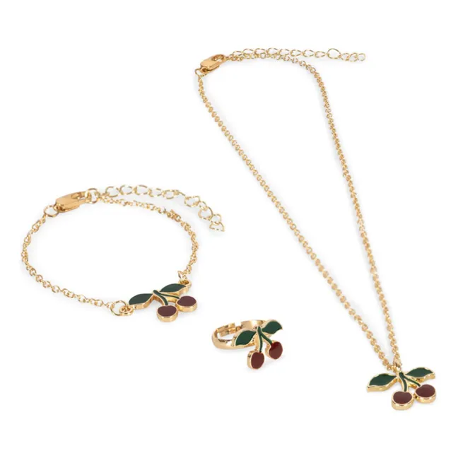 Cherry Necklace Bracelet and Ring Set | Gold