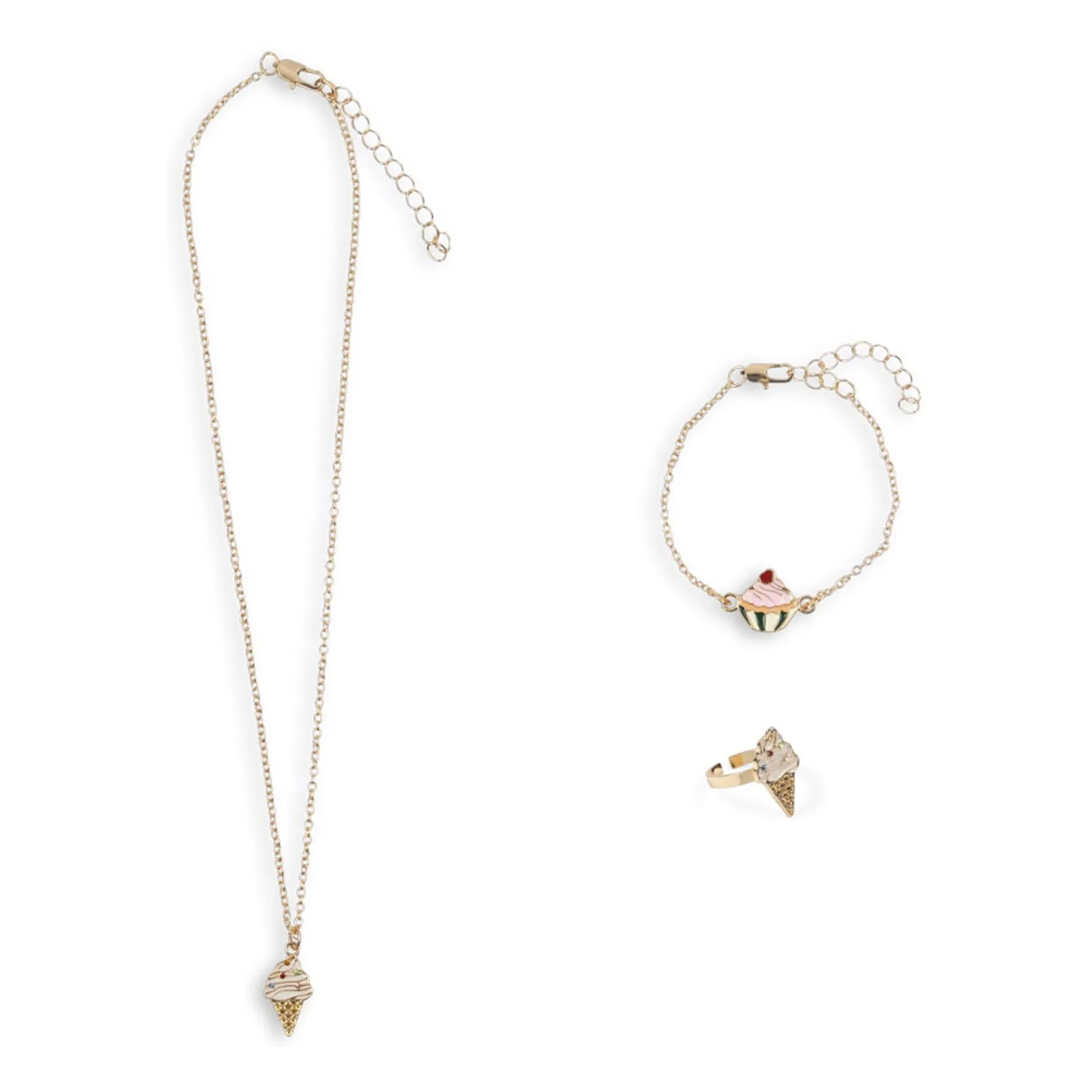 Ensemble Collier Bracelet et Bague Glaces | Doré- Image produit n°0