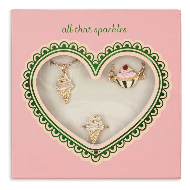 Conjunto de collar, pulsera y anillo de hielo | Dorado