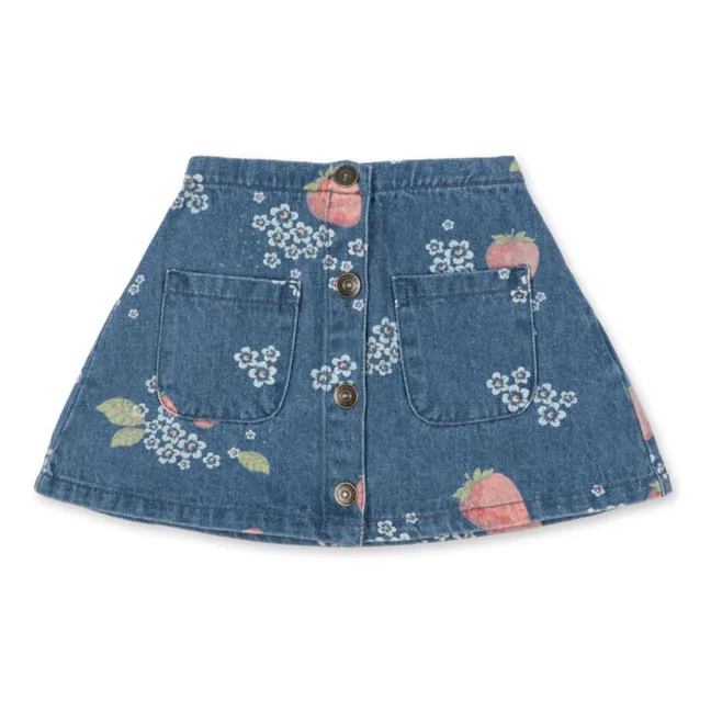 Jupe Denim Magot Fraises Coton Bio | Bleu