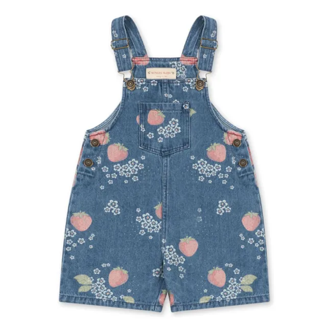 Magot Denim Short Dungarees Strawberry Organic Cotton | Blue