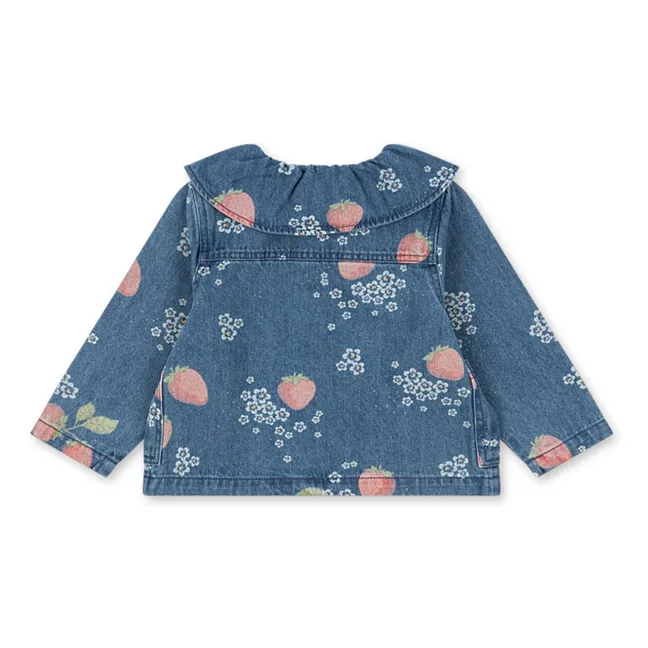 Veste Denim Col Magot Fraises Coton Bio | Bleu