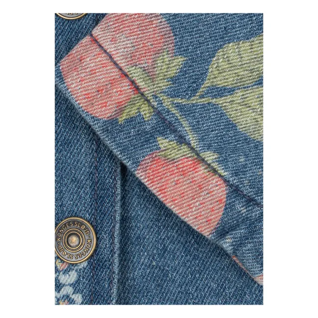 Veste Denim Col Magot Fraises Coton Bio | Bleu