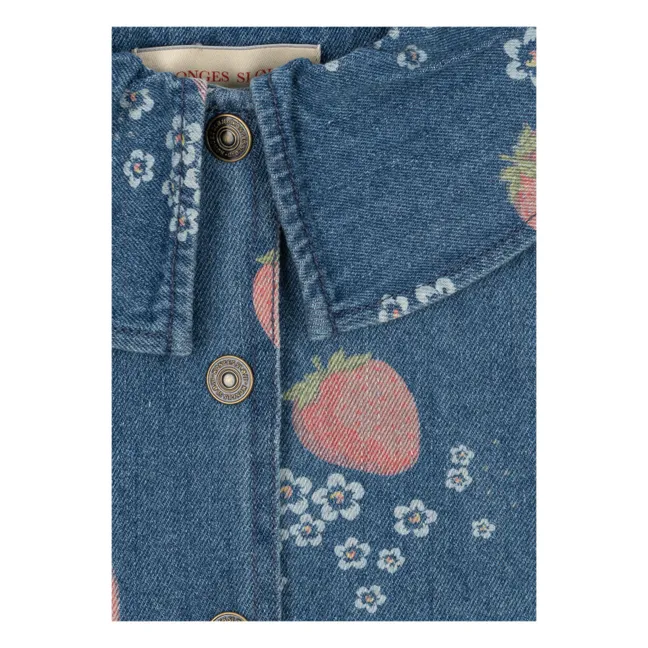 Veste Denim Col Magot Fraises Coton Bio | Bleu