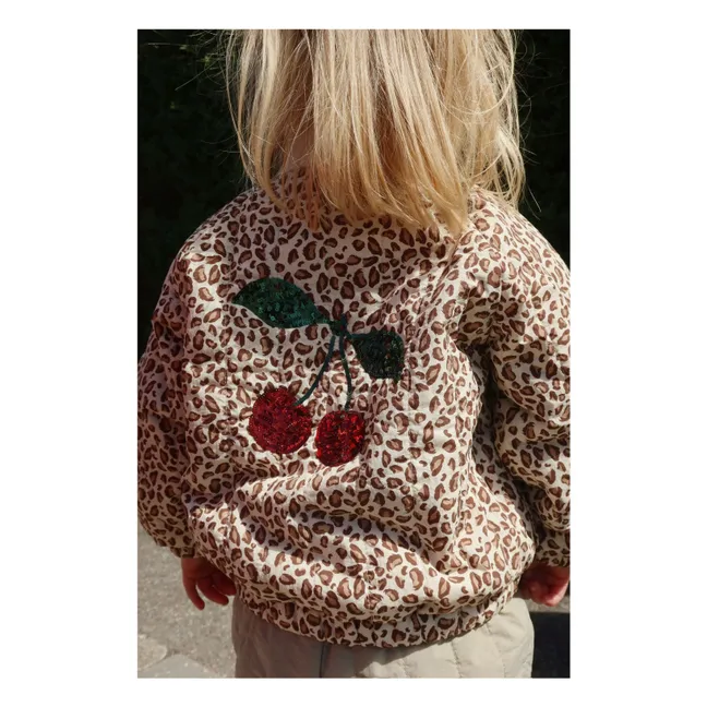Chaqueta bomber de leopardo y lentejuelas Juno | Marrón