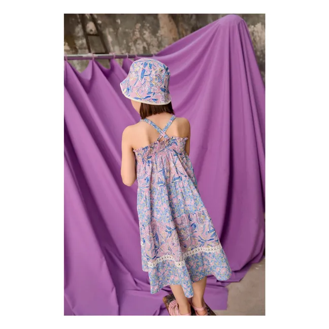 Flowery Organic Cotton Marcelinette Strapless Dress | Purple