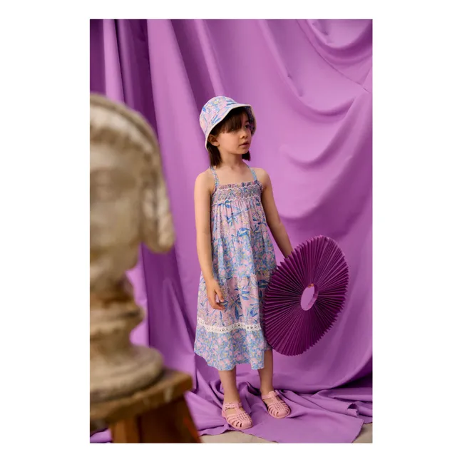 Flowery Organic Cotton Marcelinette Strapless Dress | Purple