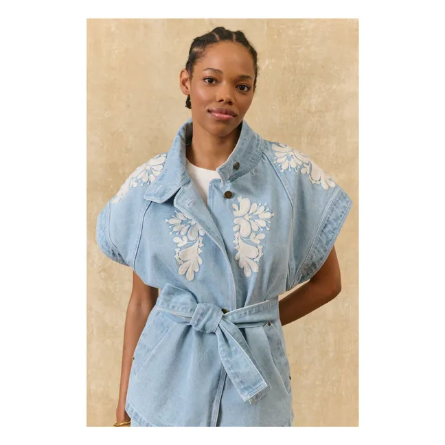 Katja Cotton Sleeveless Jacket | Blue