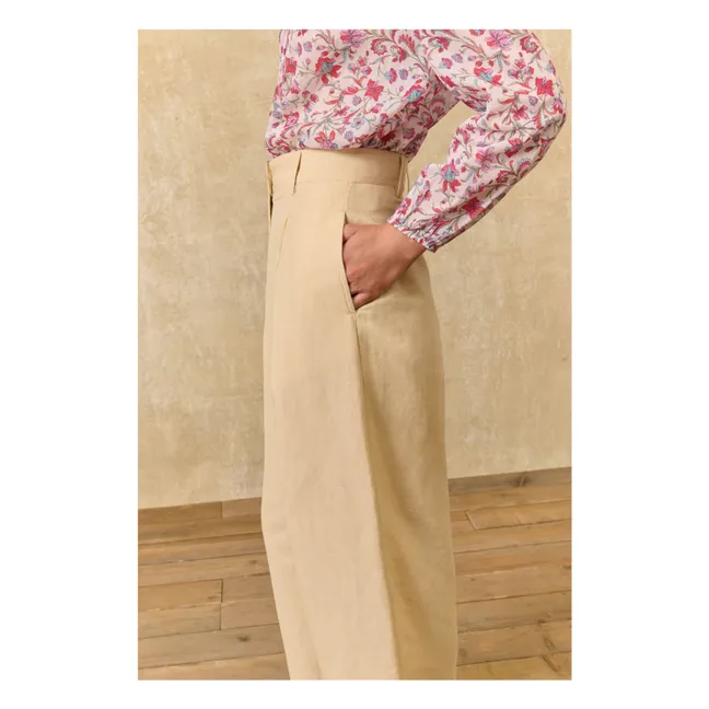 Pantalones Federica de lino y algodón | Marfil