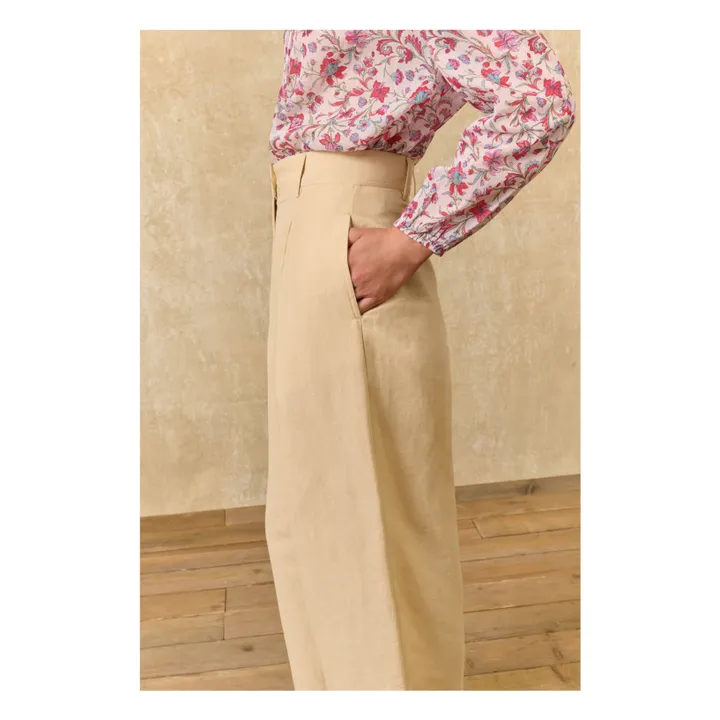 Pantalones Federica de lino y algodón | Marfil- Imagen del producto n°4