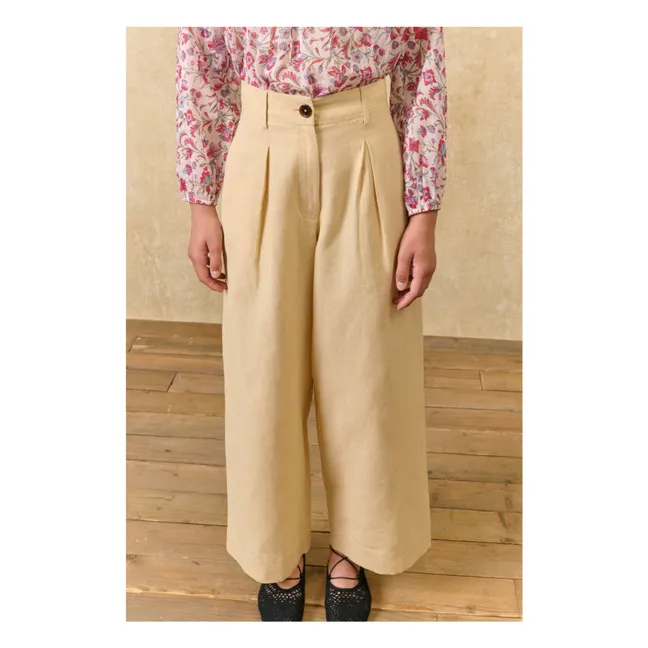 Pantalones Federica de lino y algodón | Marfil