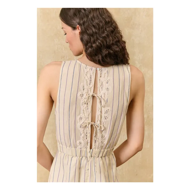 Kleid Streifen Ariane Leinen und Baumwolle | Cremefarben