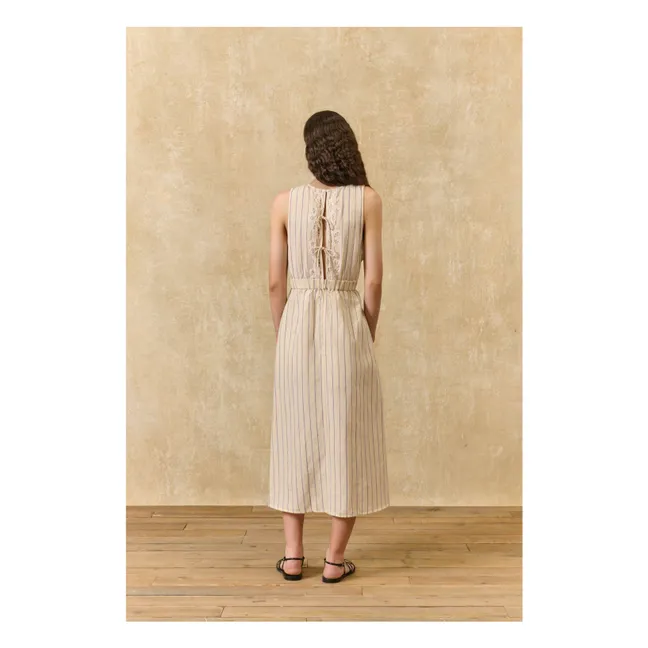 Vestido Ariane a rayas de lino y algodón | Crema