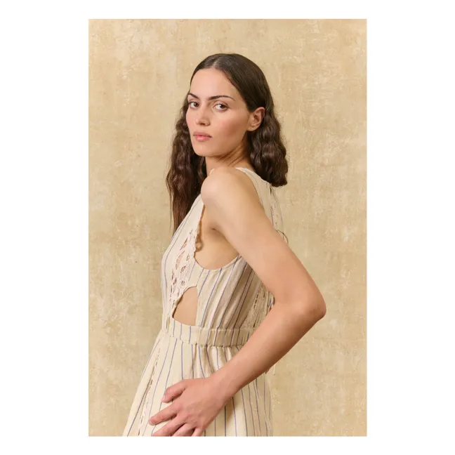 Vestido Ariane a rayas de lino y algodón | Crema