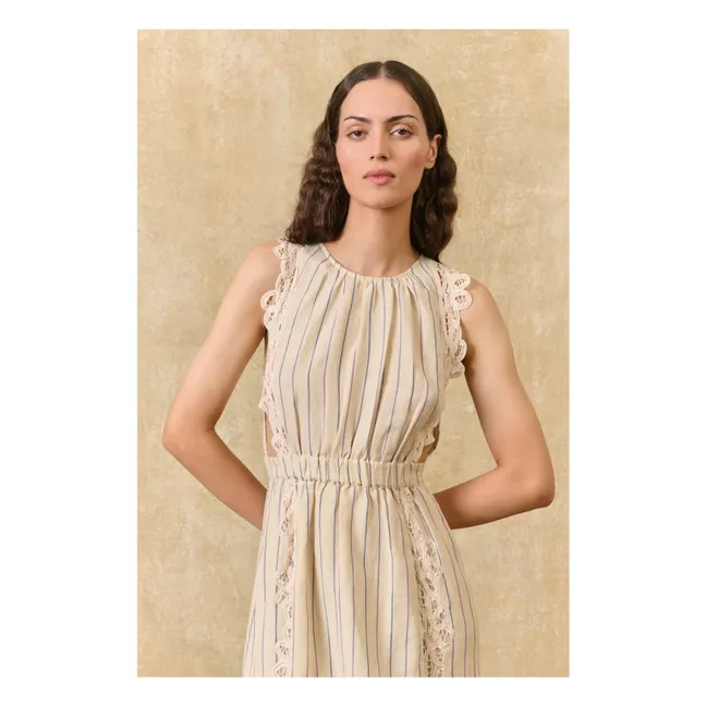 Vestido Ariane a rayas de lino y algodón | Crema