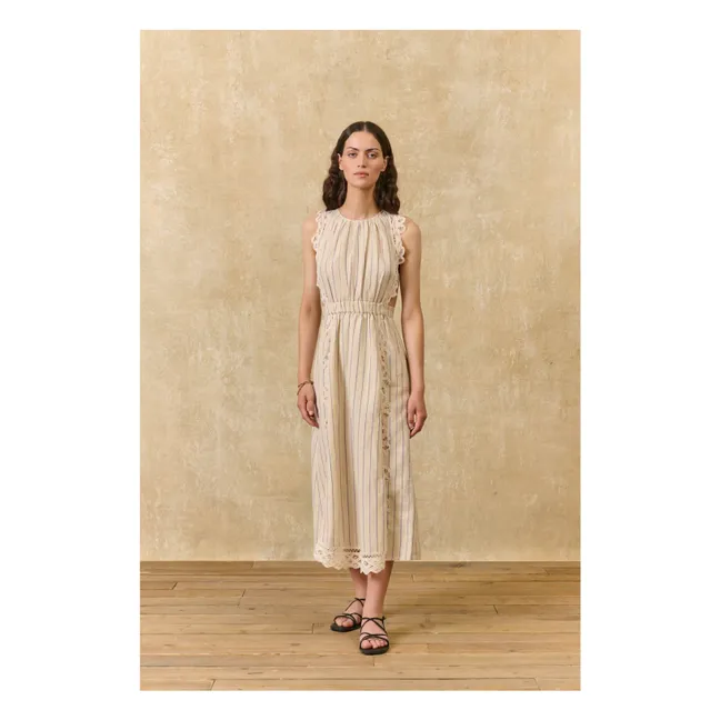 Robe Rayures Ariane Lin et Coton | Crème