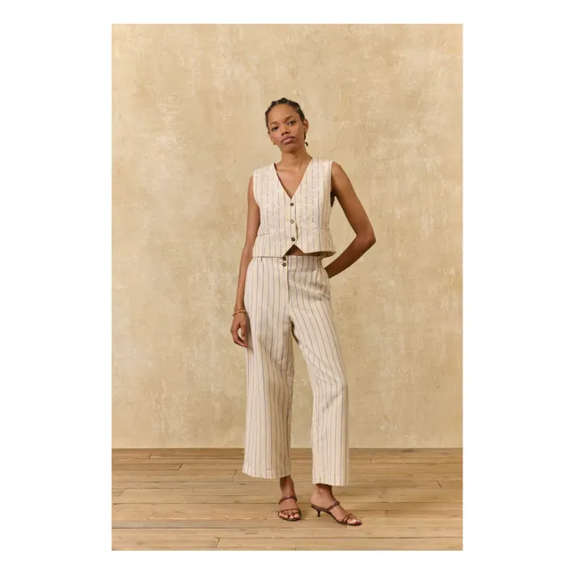 Pantalon Rayures Abuela Lin et Coton | Crème