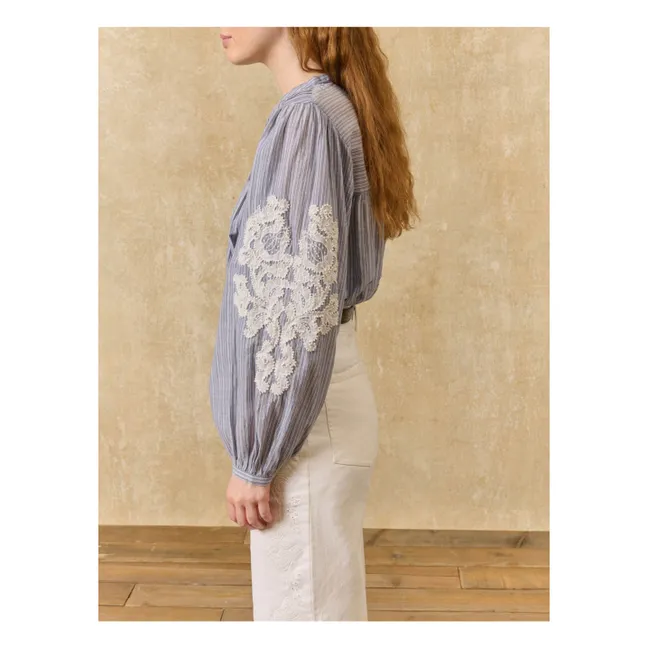 Blusa de rayas Jally Algodón orgánico | Azul