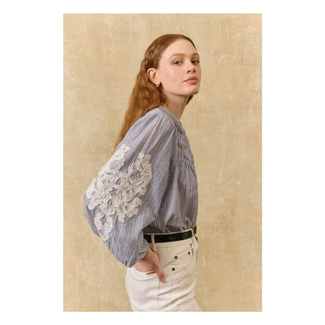 Jally Stripes Organic Cotton Blouse | Blue