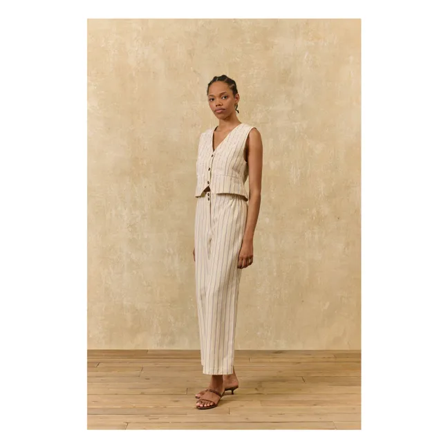 Franckie Stripes Linen and Cotton Vest | Cream