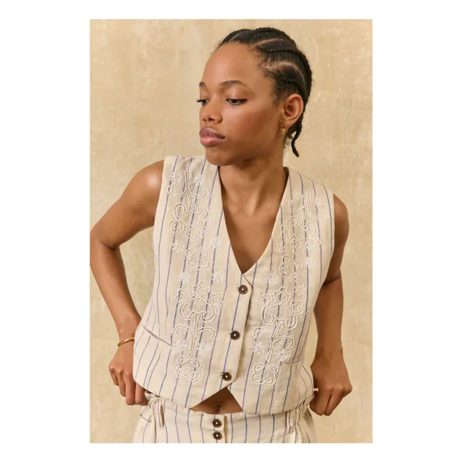 Franckie Stripes Linen and Cotton Vest | Cream
