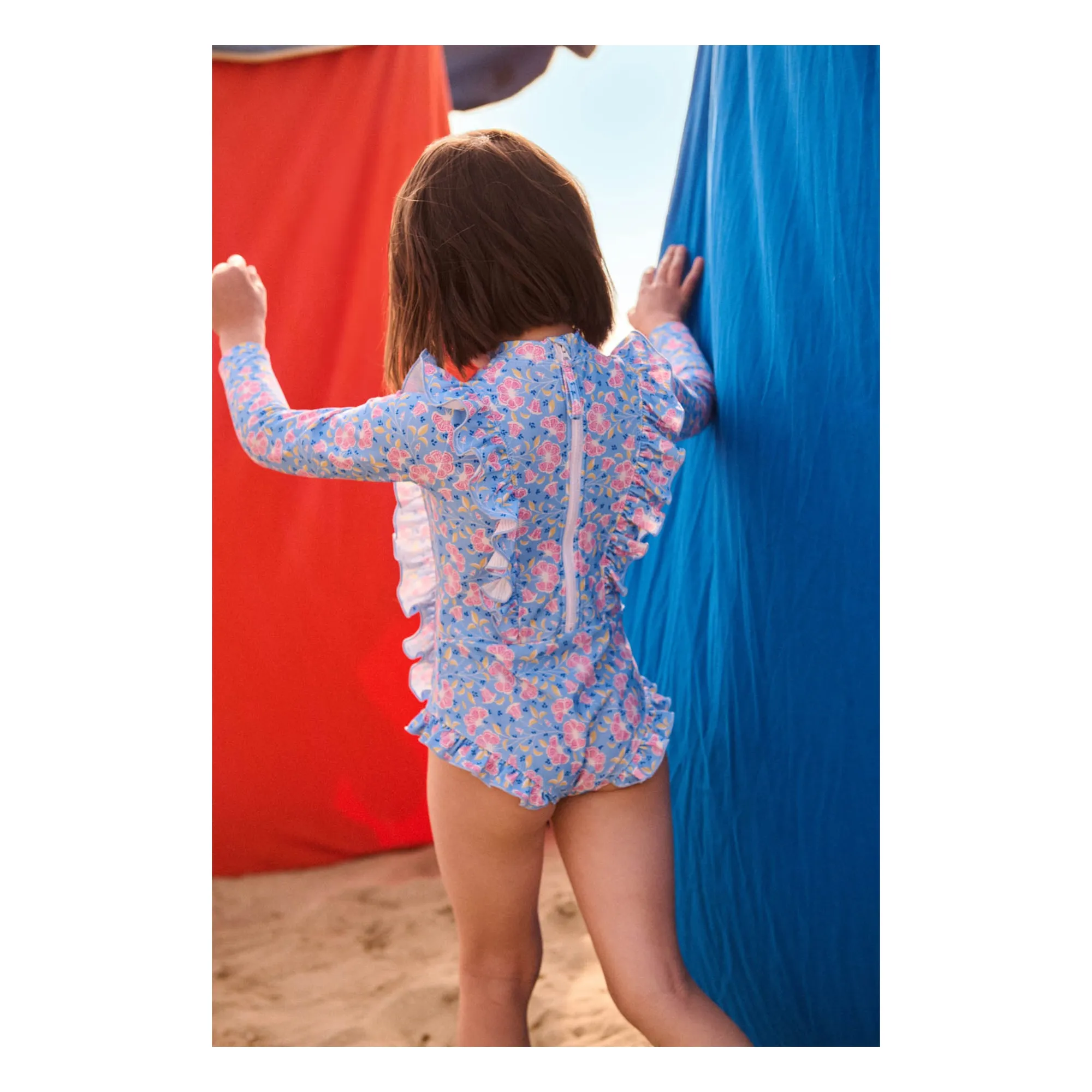 Maillot de Bain Manches Longues Aurélie Fleuri Fibres Recyclées | Bleu- Image produit n°3