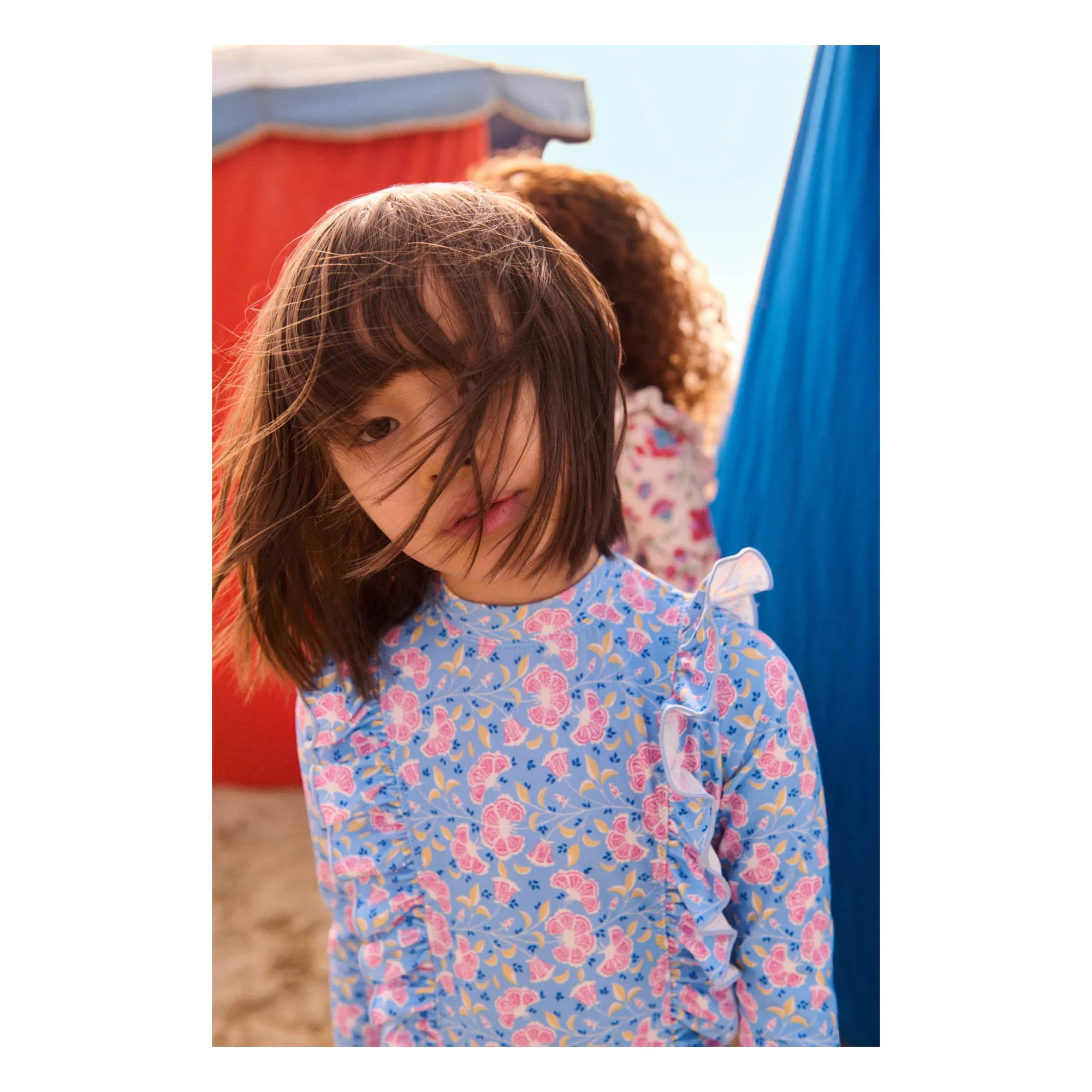 Maillot de Bain Manches Longues Aurélie Fleuri Fibres Recyclées | Bleu- Image produit n°2