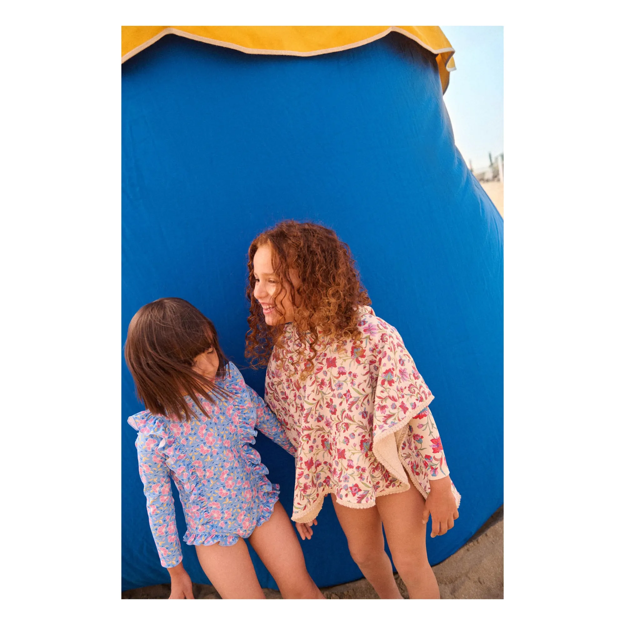 Maillot de Bain Manches Longues Aurélie Fleuri Fibres Recyclées | Bleu- Image produit n°1
