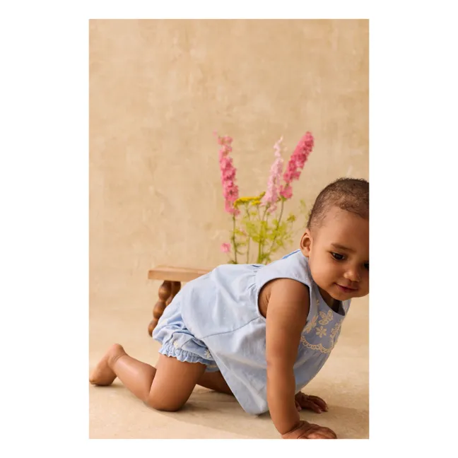 Top Brodé Malaya Coton Bio | Bleu
