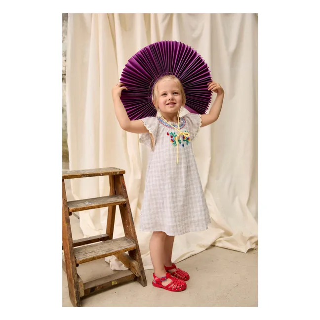Robe Brodée Edith Carreaux Coton Bio | Crème