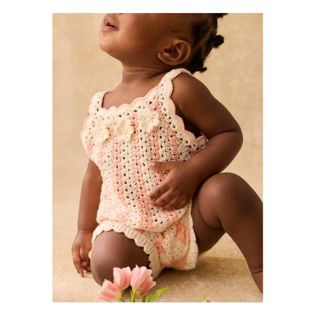 Openwork Lary Mesh Striped Top and Shorts Set | Pink
