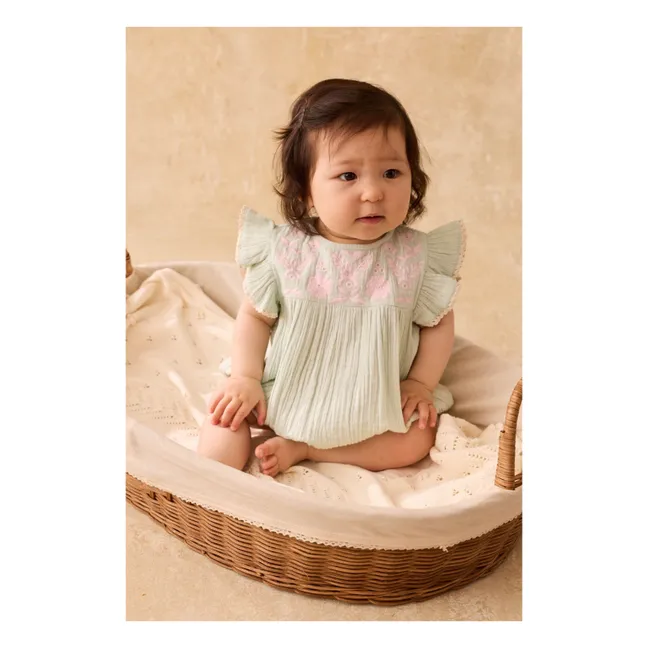 Barboteuse Volants Nusha Coton Bio | Vert amande