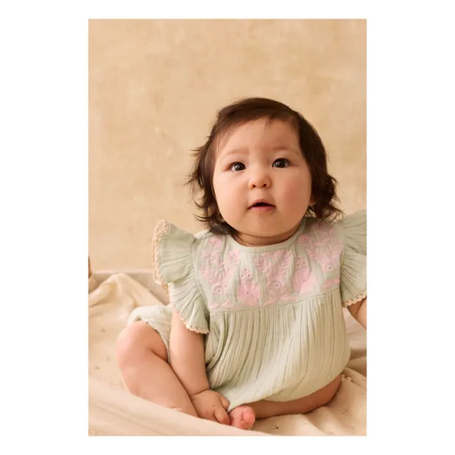 Barboteuse Volants Nusha Coton Bio | Vert amande