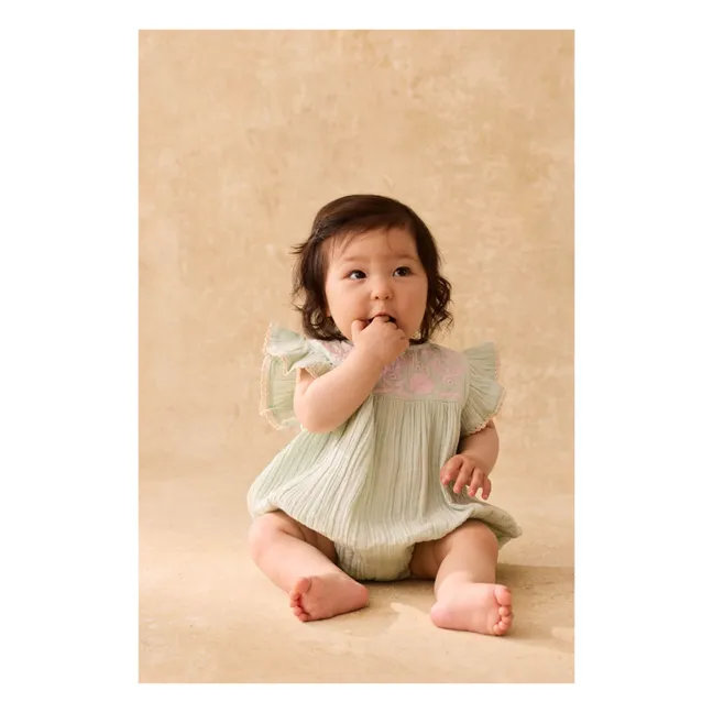 Barboteuse Volants Nusha Coton Bio | Vert amande