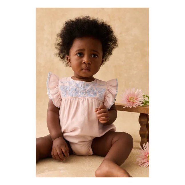 Nusha organic cotton ruffled romper | Pink