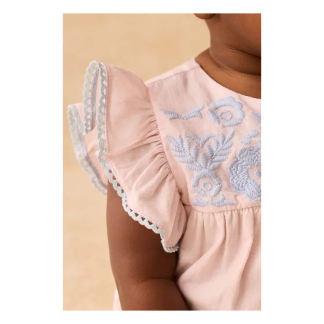 Nusha organic cotton ruffled romper | Pink