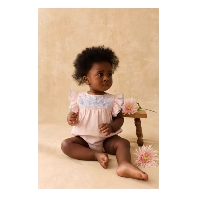 Nusha organic cotton ruffled romper | Pink