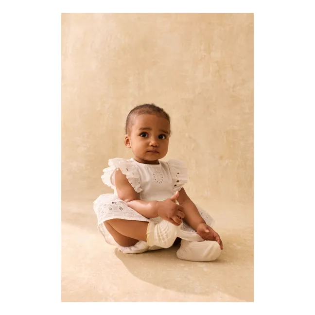 Vestido lenali bordado de algodón orgánico | Blanco