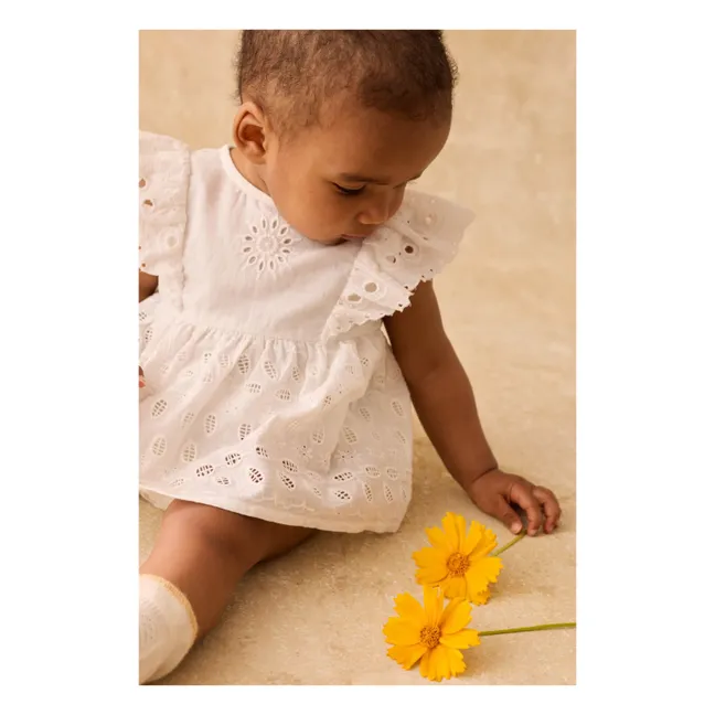 Robe Barboteuse Brodée Lenali Coton Bio | Blanc