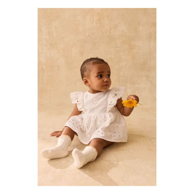 Vestido lenali bordado de algodón orgánico | Blanco