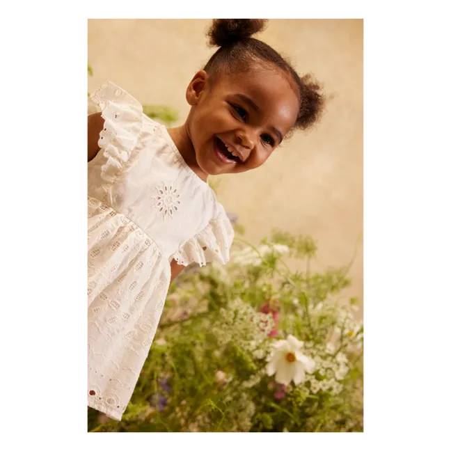 Vestido lenali bordado de algodón orgánico | Blanco