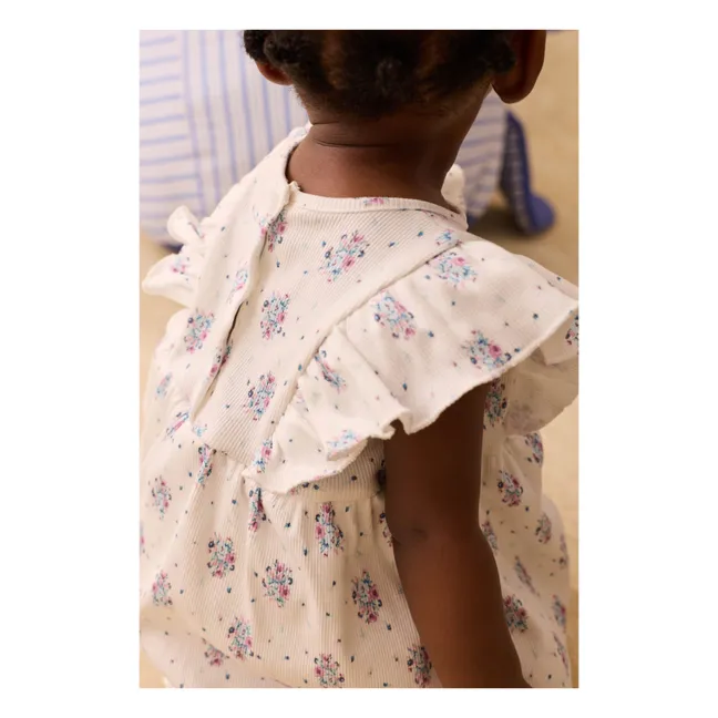 Robe Barboteuse Côtelée Lena Fleurie | Crème
