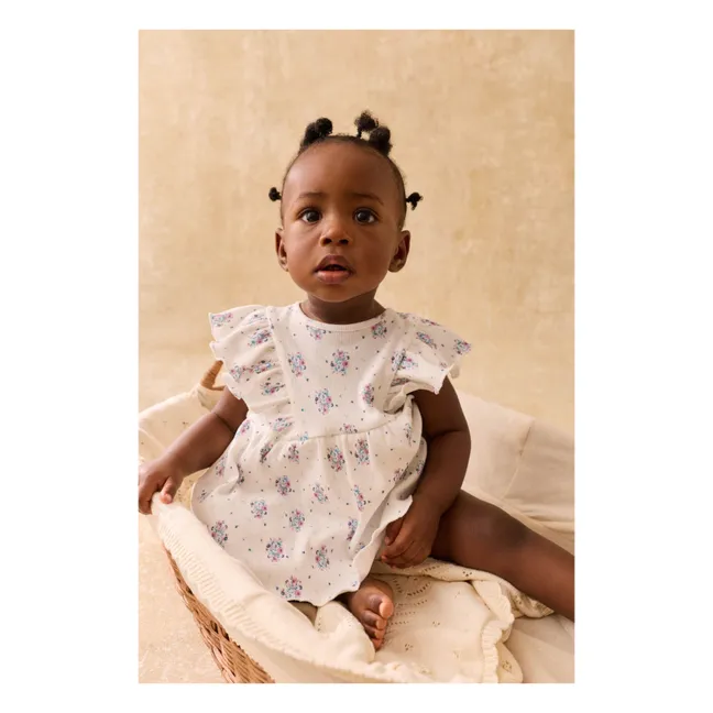 Robe Barboteuse Côtelée Lena Fleurie | Crème